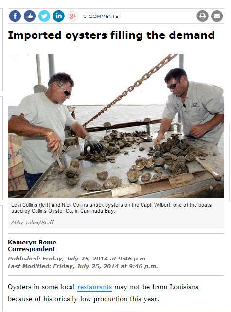 Imported oysters filling the demand
